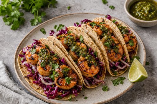Fragrant Prawn Tacos (with Zesty Coriander Dressing)